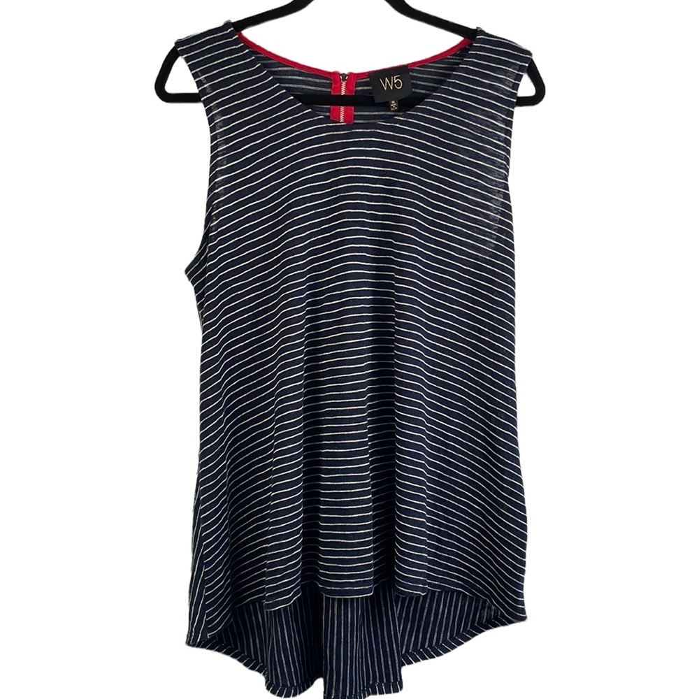 W5 Anthropologie Hi Low Navy Striped Swing Tank Size XL